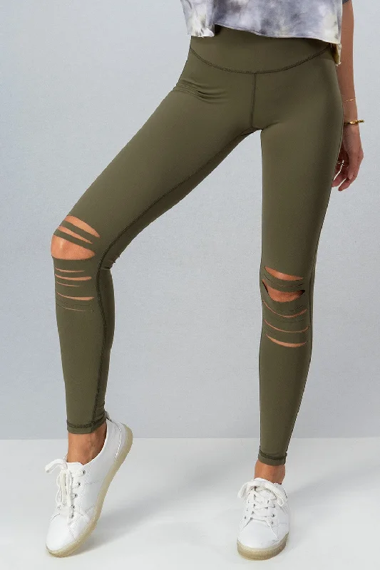 Multi Cut Leggings-Green Fashionable Fitted Workout Leggings
