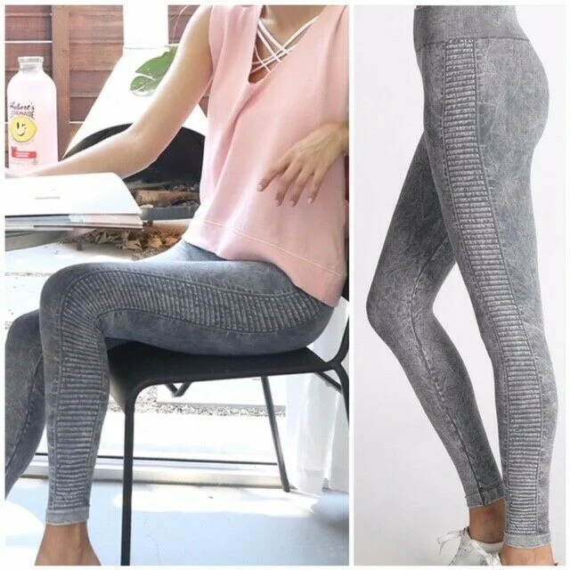 Granite Gray Vintage Ladder Seamless Jegging Leggings Womens Active One Size Stylish Sweat-Proof Leggings Granite Gray Vintage Ladder Seamless Jegging Leggings Womens Active One Size Stylish Sweat-Proof Leggings