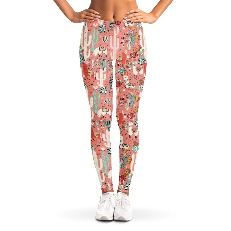 Happy Llama Pattern Print Women's Leggings Fashionable Minimal Active Leggings