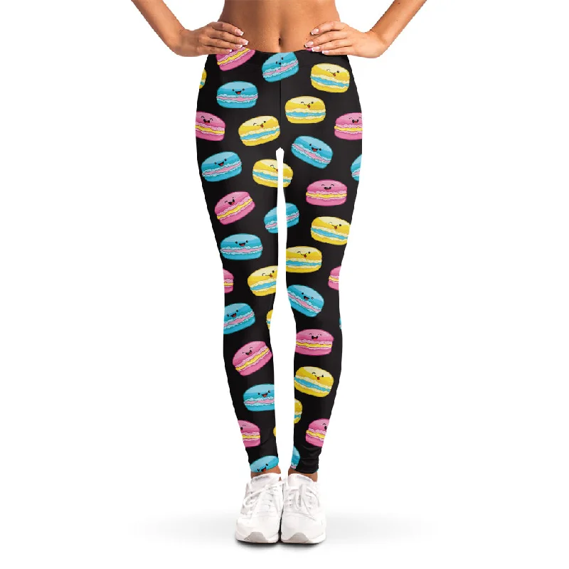 Happy Macarons Pattern Print Women's Leggings Trendy Colorblock Print Leggings