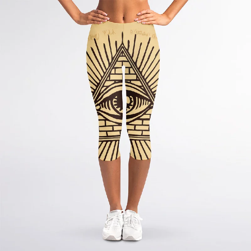 Illuminati Eye Print Women's Capri Leggings Stylish Ultra Stretch Leggings
