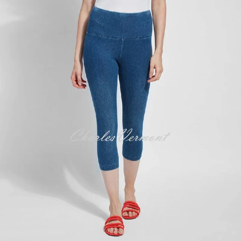 Lysse Capri Denim Legging – Style 6173 (Mid Wash) Comfortable Wide-Band Leggings
