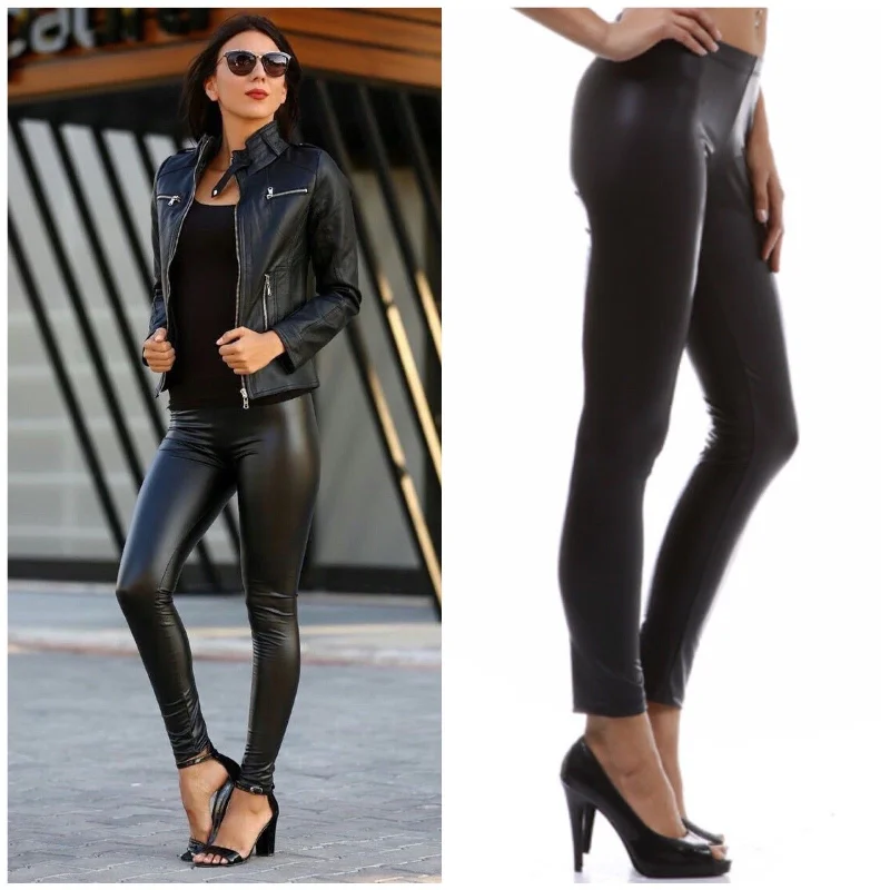 Black Matte Vegan Faux Leather Leggings Stretch Pants S M L Trendy Digital Print Leggings Black Matte Vegan Faux Leather Leggings Stretch Pants S M L Trendy Digital Print Leggings