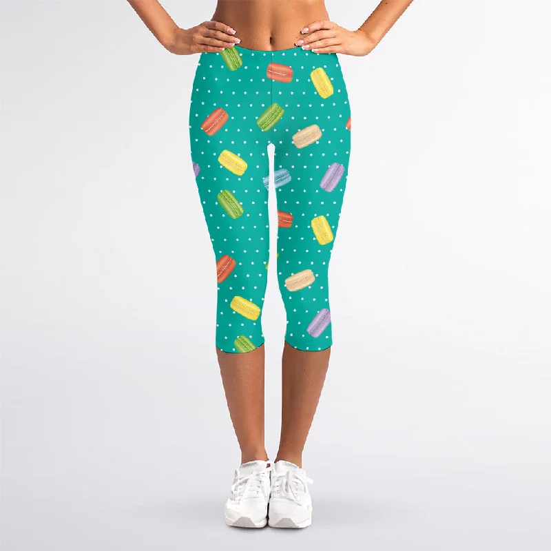 Polka Dot Macaron Pattern Print Women's Capri Leggings Fashionable Ribbed Knit Leggings Polka Dot Macaron Pattern Print Women's Capri Leggings Fashionable Ribbed Knit Leggings