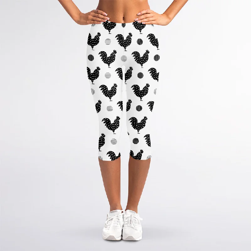 Polka Dot Rooster Pattern Print Women's Capri Leggings Comfortable Leggings with Pockets Polka Dot Rooster Pattern Print Women's Capri Leggings Comfortable Leggings with Pockets