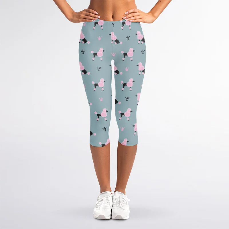 Poodle And Crown Pattern Print Women's Capri Leggings Trendy Cold Weather Tights