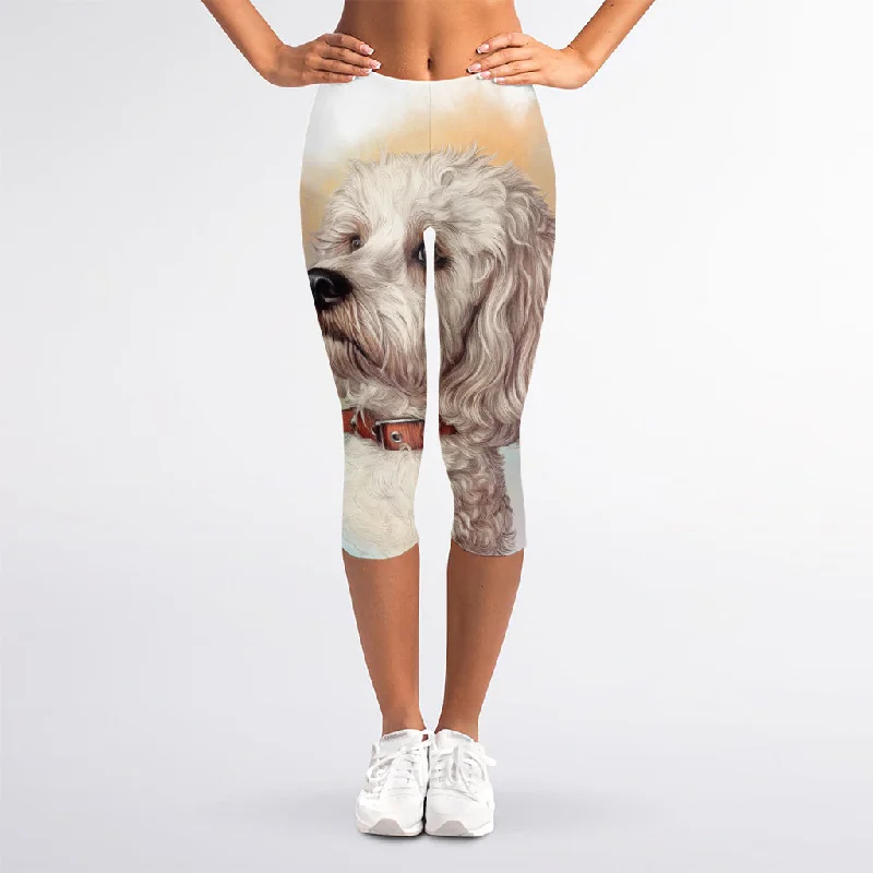 Poodle Portrait Print Women's Capri Leggings Fashionable High-Rise Workout Leggings