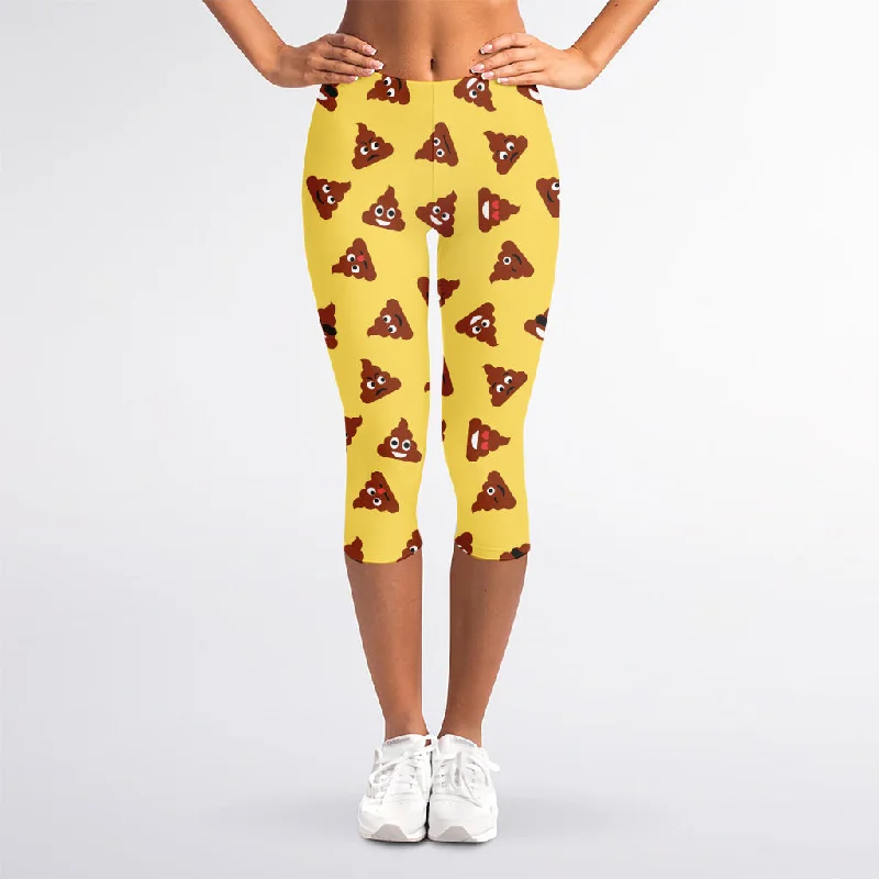 Poop Emoji Pattern Print Women's Capri Leggings Stylish Sweat-Proof Leggings