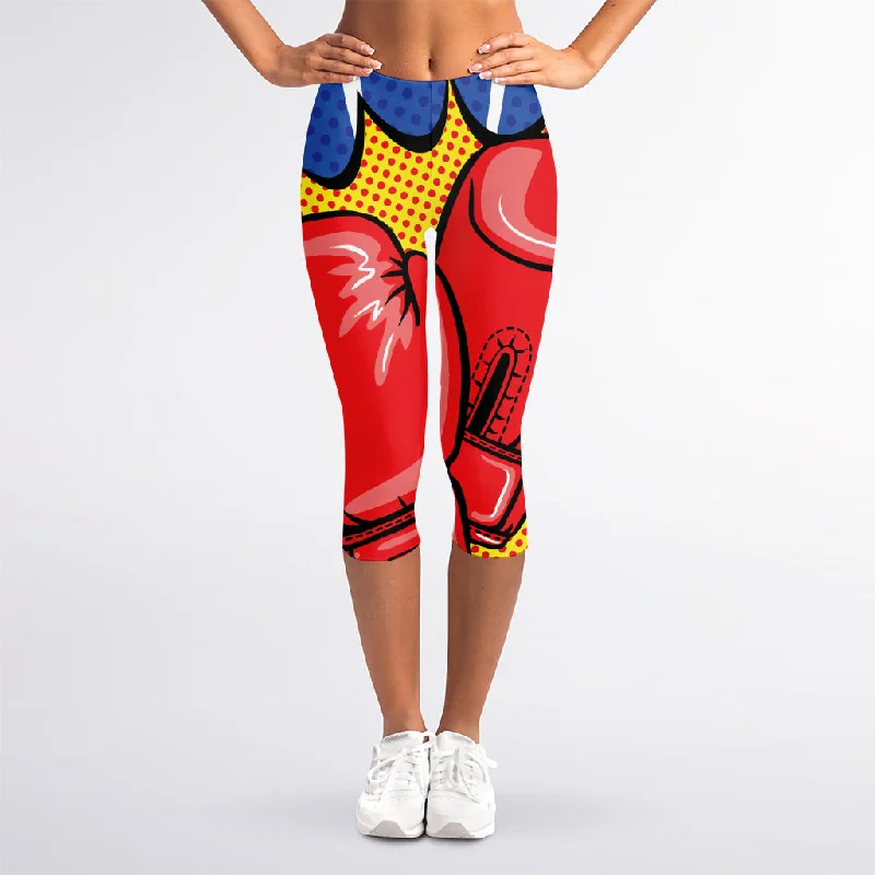Pop Art Boxing Gloves Print Women's Capri Leggings Comfortable Printed Workout Leggings Pop Art Boxing Gloves Print Women's Capri Leggings Comfortable Printed Workout Leggings