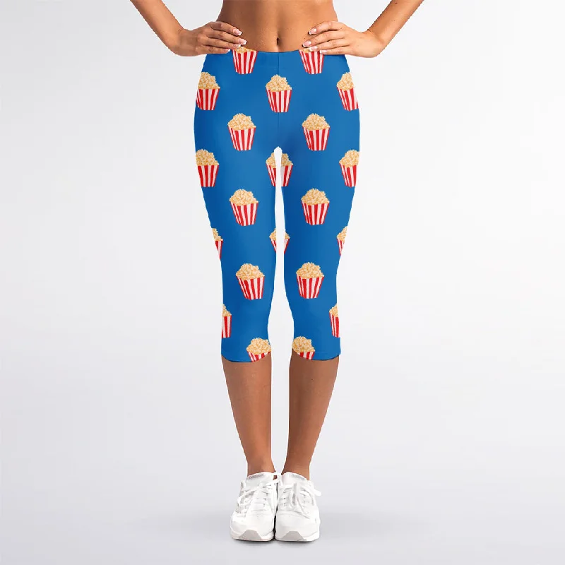 Popcorn Box Pattern Print Women's Capri Leggings Chic Smooth Fit Leggings
