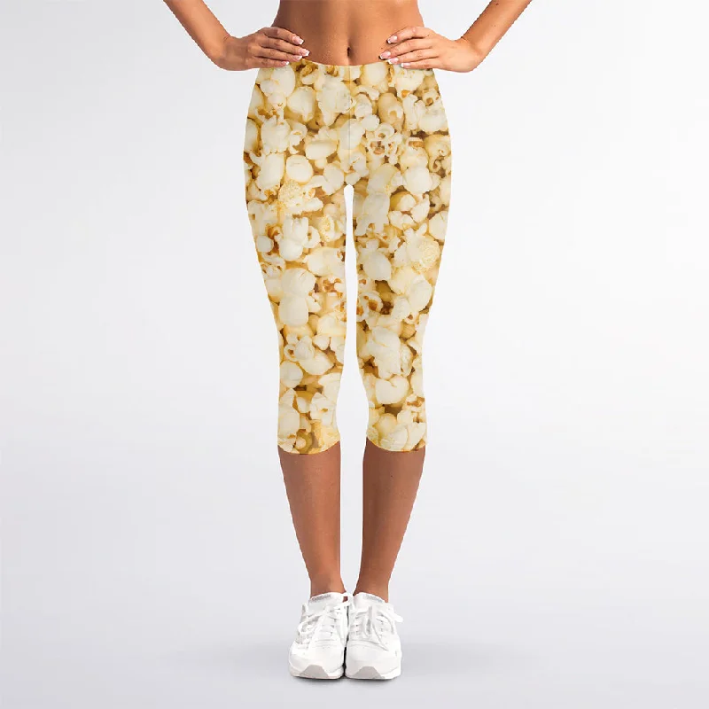 Popcorn Print Women's Capri Leggings Stylish Sweatproof Leggings