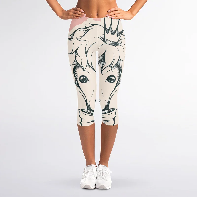 Princess Poodle Print Women's Capri Leggings Cozy Lounge Pants Leggings