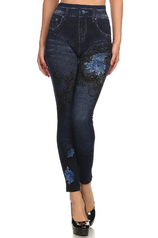 The Christiana Faux Denim Legging Elegant Animal Print Leggings