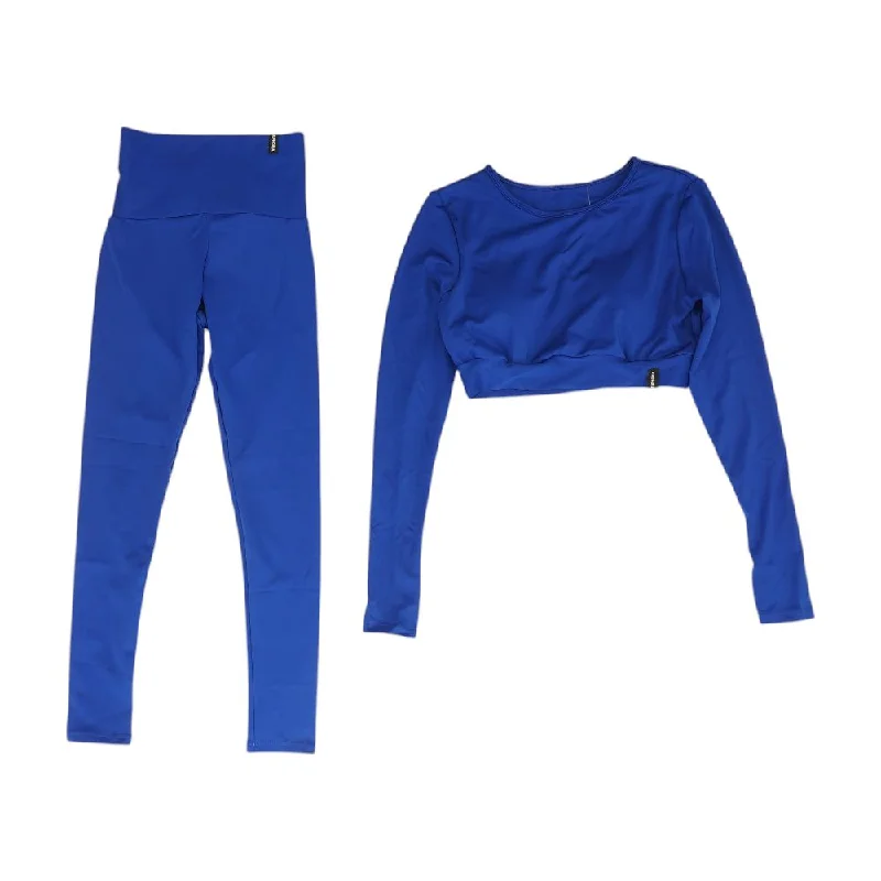 Blue Solid Active Pullover and Leggings Set Trendy High-Compression Leggings