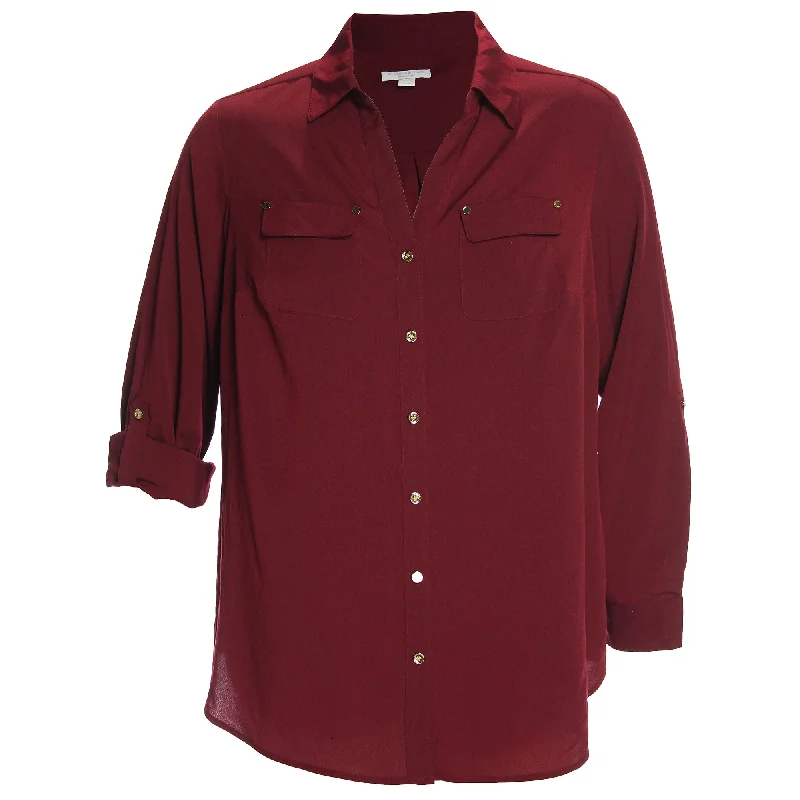 Charter Club Solid or Print Long Convertible Sleeve Button Down Utility Shirt Cashmere Blend Cotton Blend Poly Blend