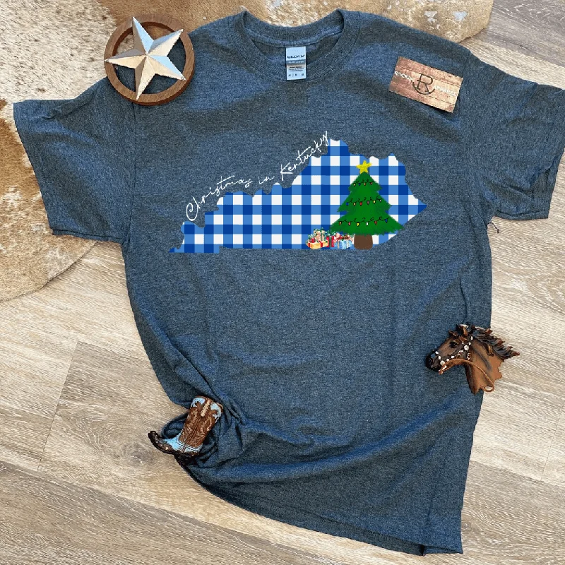 Christmas in Kentucky Ladies T-Shirt Front Pockets Side Pockets Patch Pockets