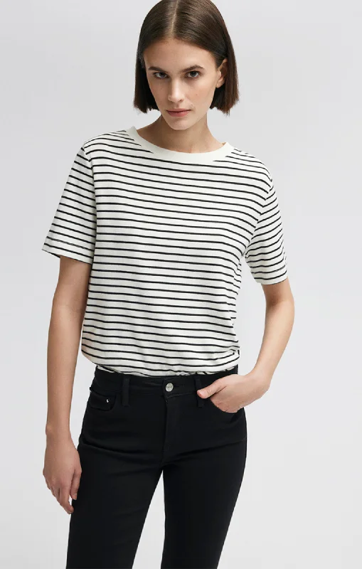 CREW NECK T-SHIRT IN BLACK STRIPED Terry Blend Velvet Blend Canvas Blend