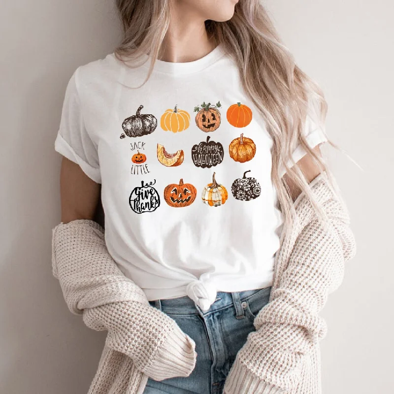 Fall Harvest Pumpkins Jack O Lantern T-Shirt Front Pockets Side Pockets Patch Pockets