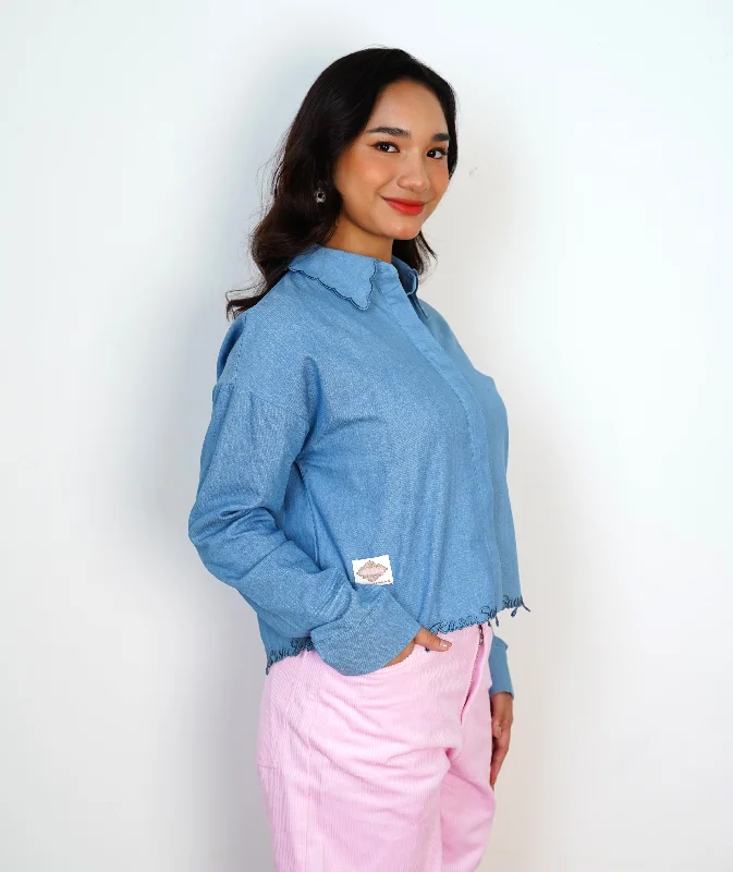 I Feel Love Collar Shirt Top In Denim Cotton Fabric Linen Fabric Terry Fabric