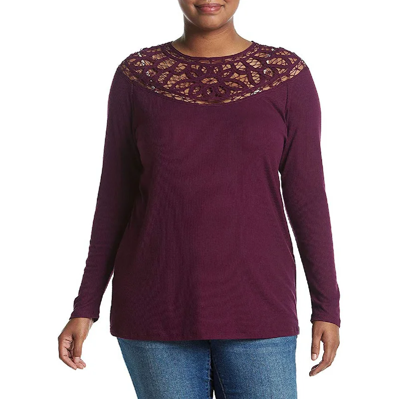 Jessica Simpson Purple Long Sleeve Lace Yoke Shirt Plus Size Hooded Caped Shawl Collar