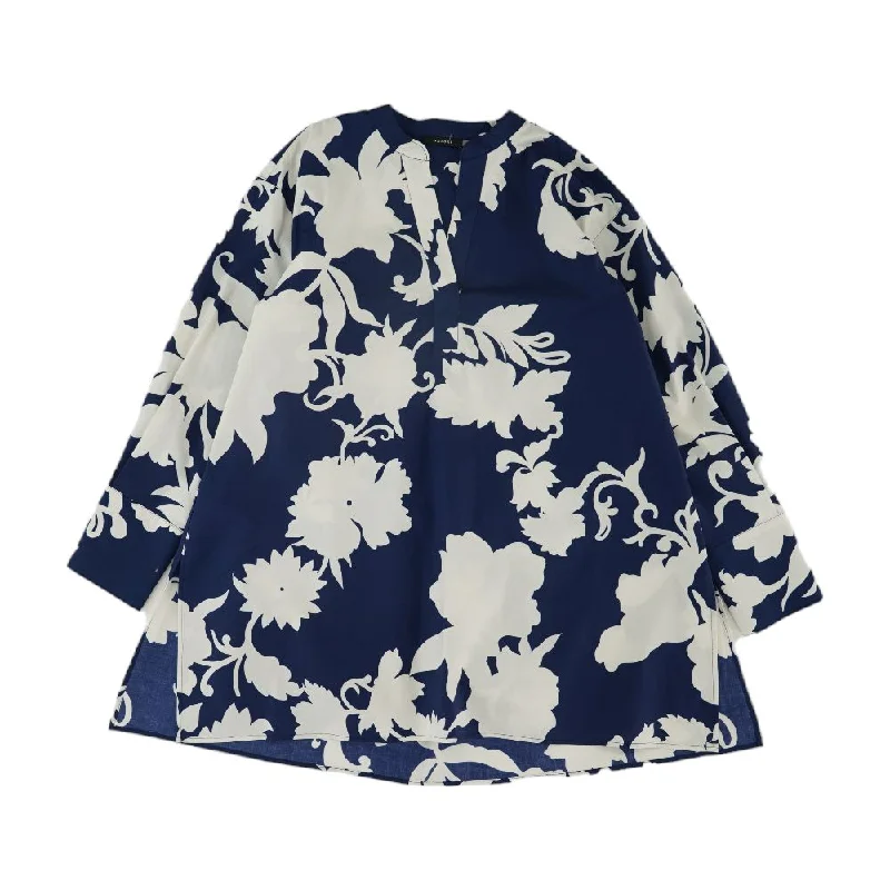 Navy Casablanca Floral-Print High-Low Shirt Modern Contemporary Chic