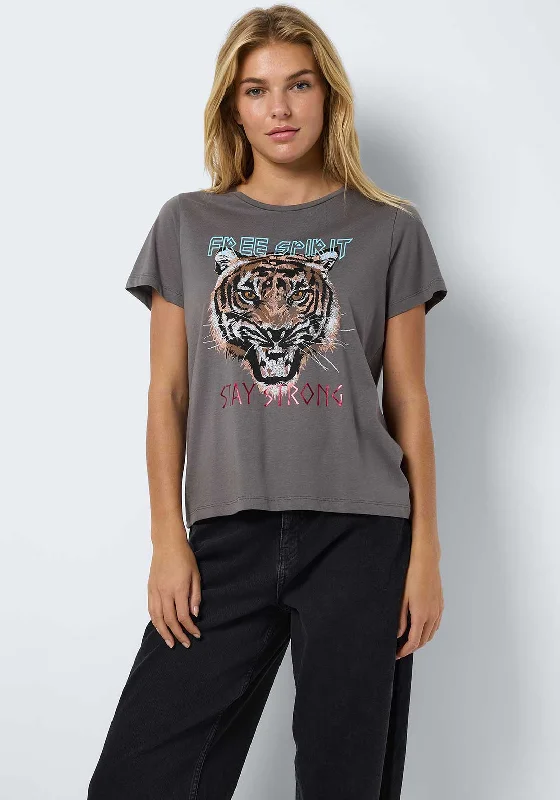 Noisy May Nate Tiger Graphic T Shirt, Grey Chenille Blend Fleece Blend Nylon Blend