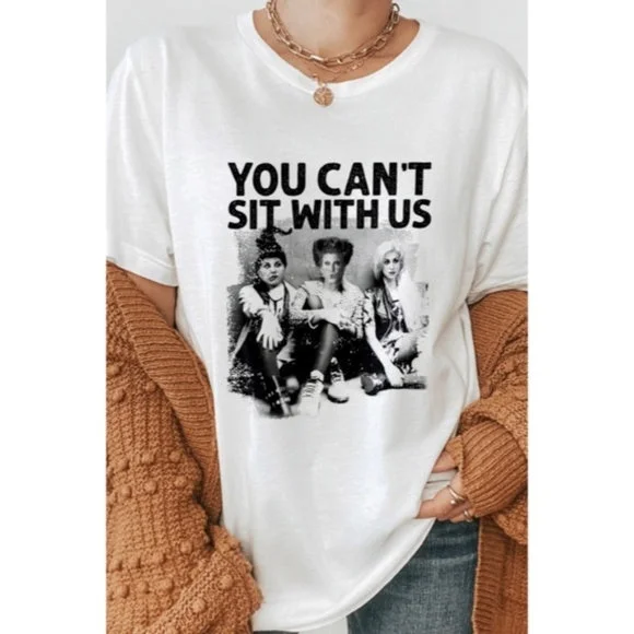 Sanderson Sisters Hocus Pocus You Can't Sit With Us Halloween Graphic Tee Shirt Polka Dot Checkered Tartan