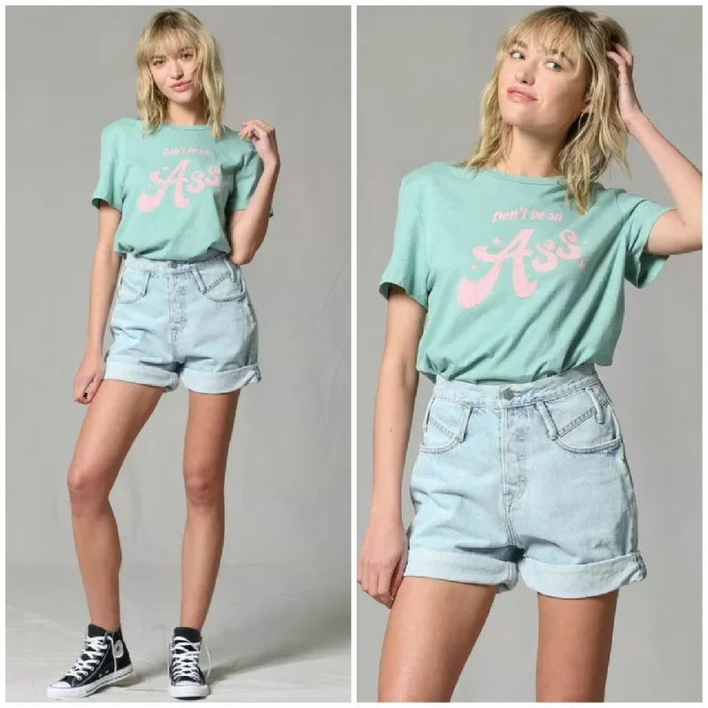 Seafoam Green Vintage Don’t Be An Ass Tee Womens Casual T-Shirt Oversized T-Shirt Spandex breathable