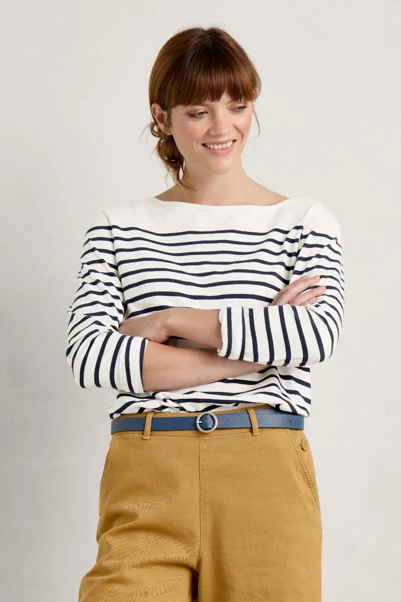 Seasalt Sailor Shirt - Falmouth Breton Chalk Maritime Solid Color Striped Floral