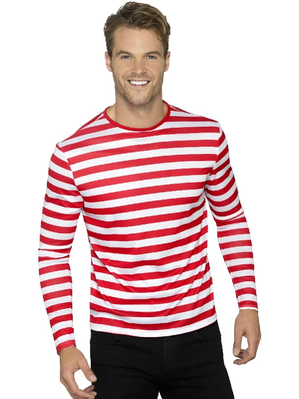 Stripy T-Shirt, Red Fitted T-Shirt Seamless Stretchy