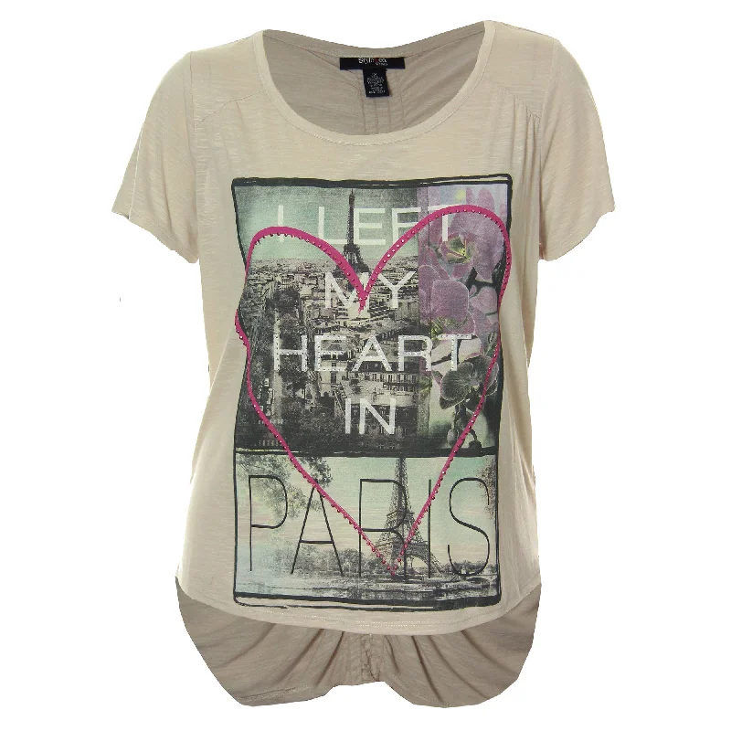 Style & Co Beige Short Sleeve Graphic "Heart in Paris" Shirt Plus Size Cashmere Blend Cotton Blend Poly Blend