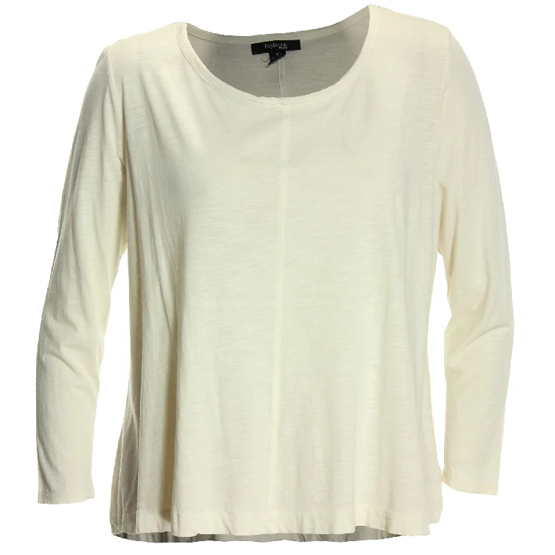 Style & Co Ivory or Black Long Sleeve Swing Hem Seamed Tee Shirt Print Jacquard Patchwork