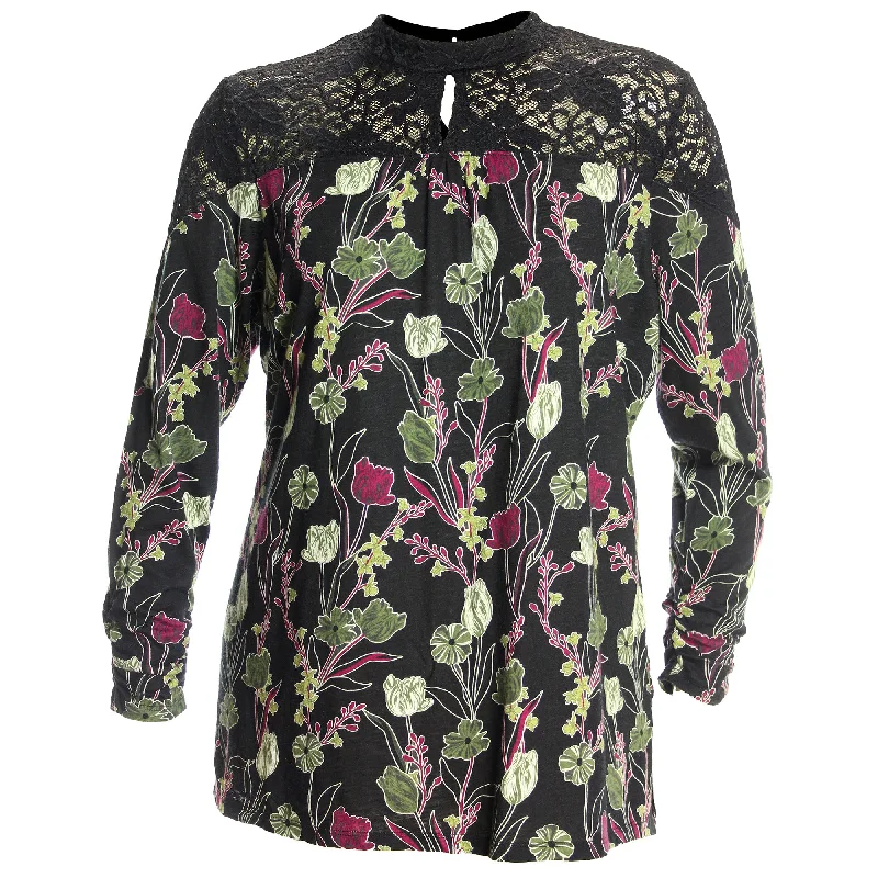 Style & Co Multi Color Floral Lace Trim Shirt Plus Size Terry Blend Velvet Blend Canvas Blend