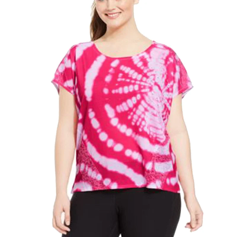 Style & Co Pink Tie Dye Short Sleeve Embellished Shirt Plus Size Polka Dot Checkered Tartan