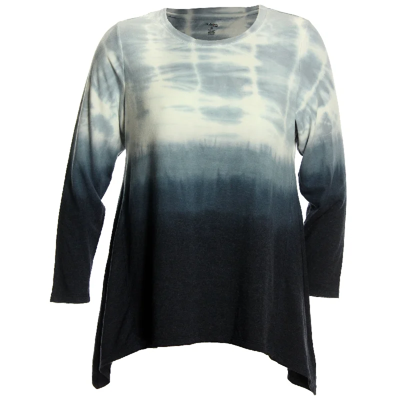 Style & Co Tie-Dye Ombre Long Sleeve Shark Bite Hem Shirt Fashionable Trendy Casual