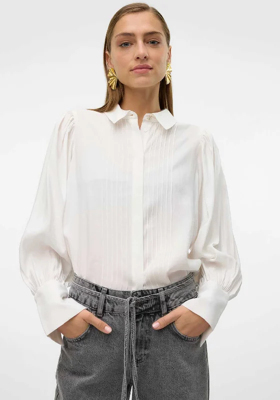 Vero Moda Dayma Pleated Panel Shirt, White Casual Formal Business