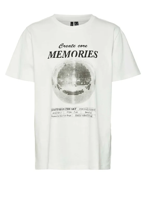 Vero Moda Ebru Dianne Disco Ball Graphic T Shirt, White Knit Fabric Woven Fabric Fleece Fabric