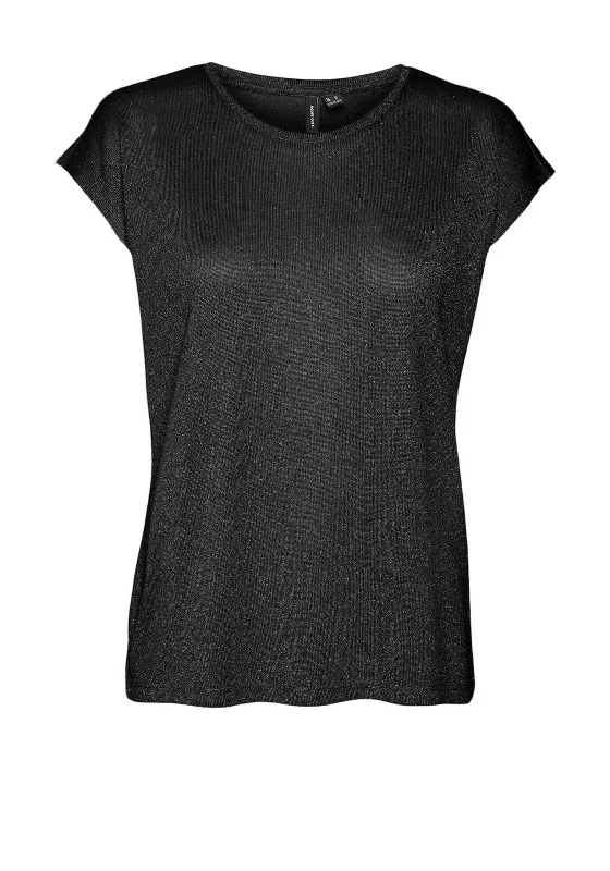 Vero Moda Sarah Metallic Short Sleeve T Shirt, Silver Collared Crew Neck Turtle Neck