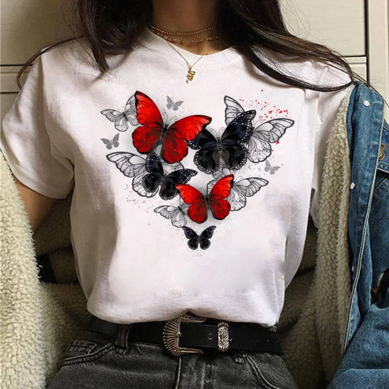 Women's Butterfly T-Shirt Boxy Fit Fitted Loose