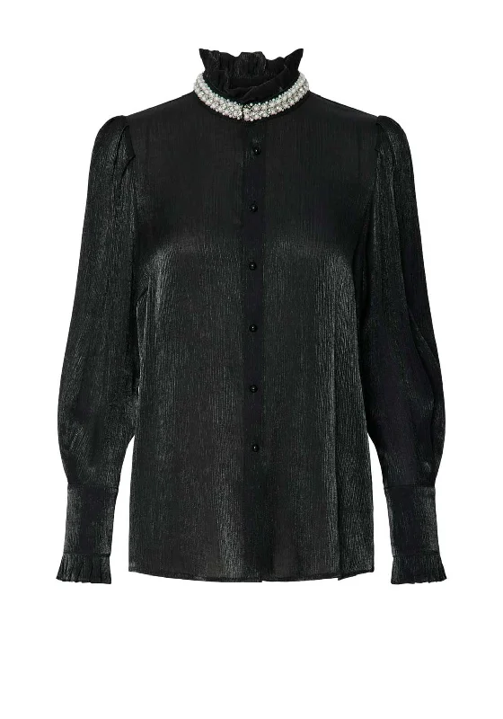 Y.A.S. Manula Embellished Shirt, Black Polka Dot Checkered Tartan