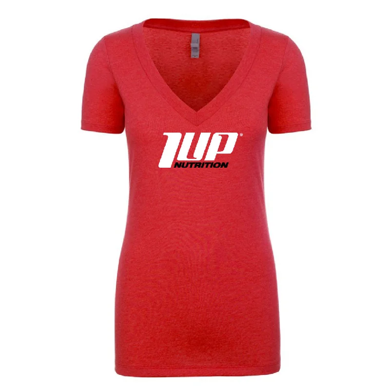 Women's Deep V-Neck T-Shirt "Red" Spandex Blend Rayon Blend Denim Blend