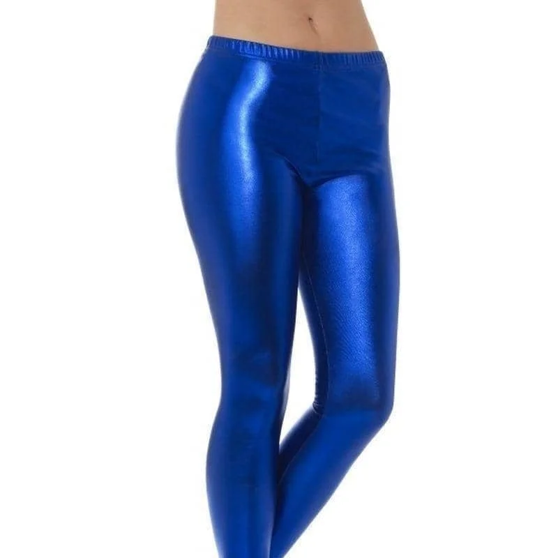 80s Metallic Disco Leggings Adult Blue Cozy Yoga Compression Leggings