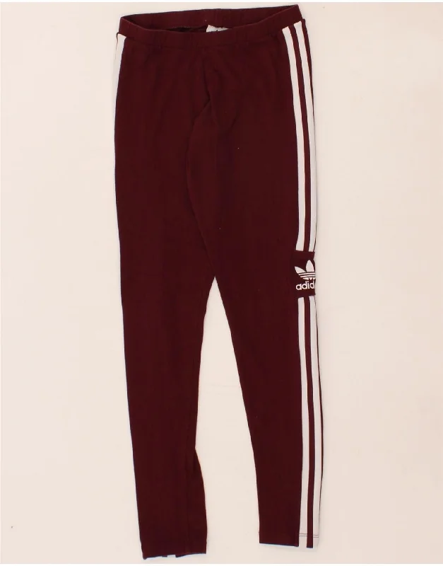 ADIDAS Womens Graphic Leggings UK 8 Small  Maroon Cotton Comfortable Bootcut Workout Leggings