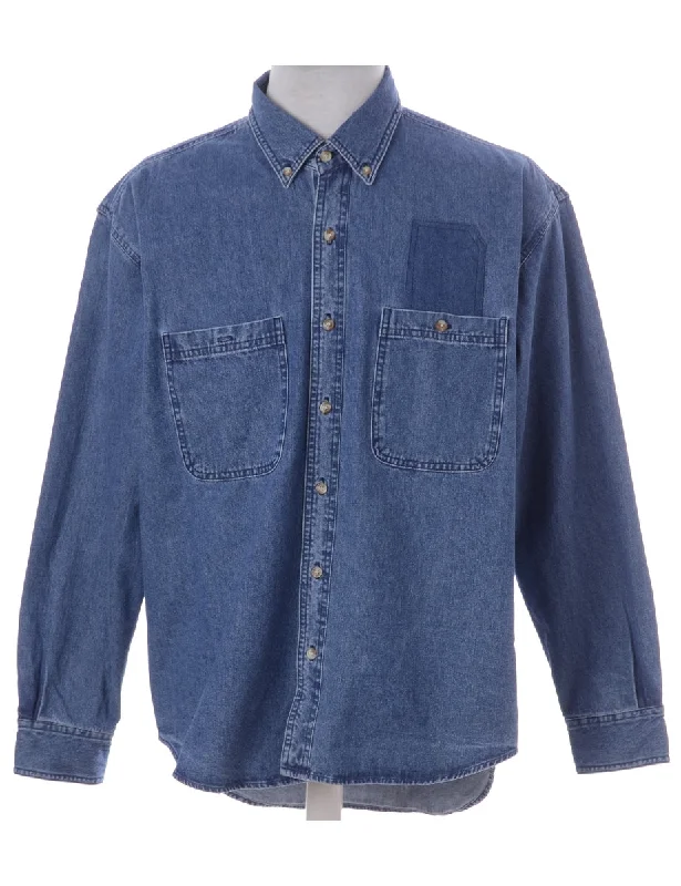 Label Callum Denim Double Pocket Shirt Solid Color Striped Floral