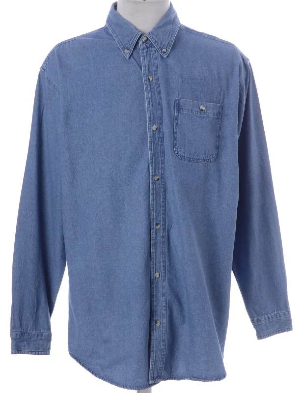 Label Callum Denim Double Pocket Shirt Asymmetrical Pockets Print