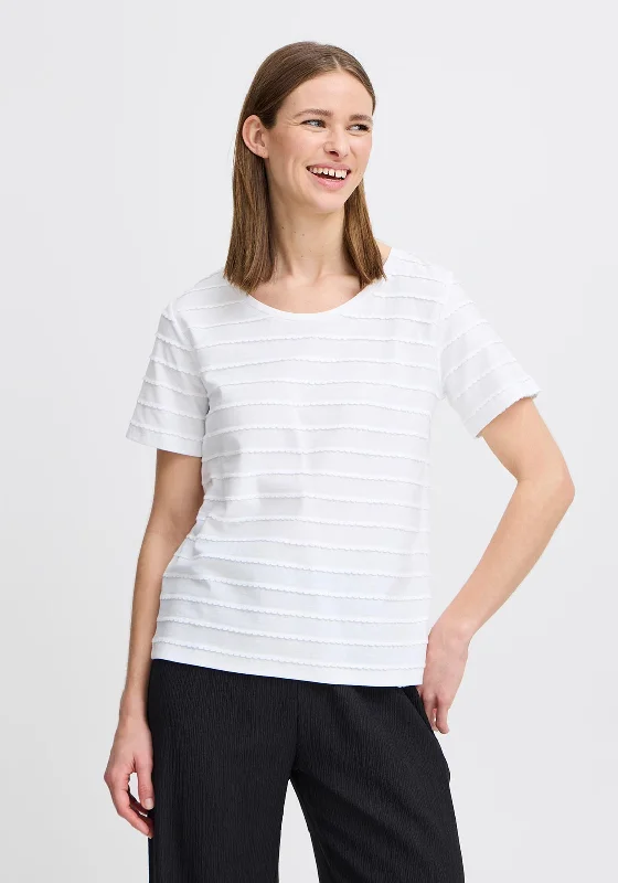 B.Young Raisa Frill Striped T-Shirt, Optical White Houndstooth Herringbone Solid