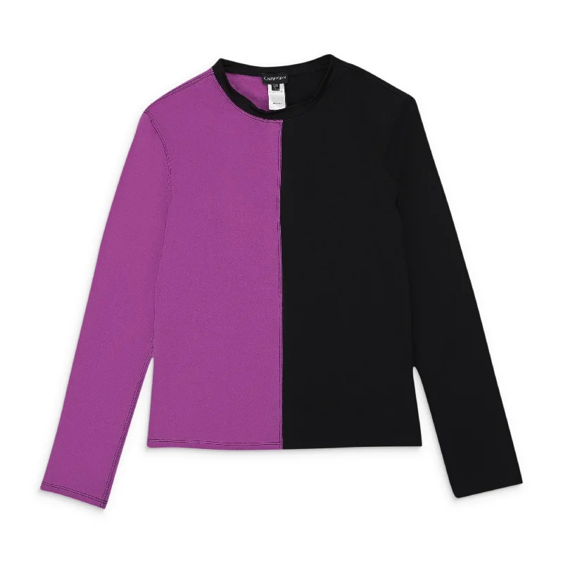 CALLIPYGIAN COLORBLOCK LS CREW PURPLE BLACK SHIRT Lace Blend Ribbed Blend Corduroy Blend