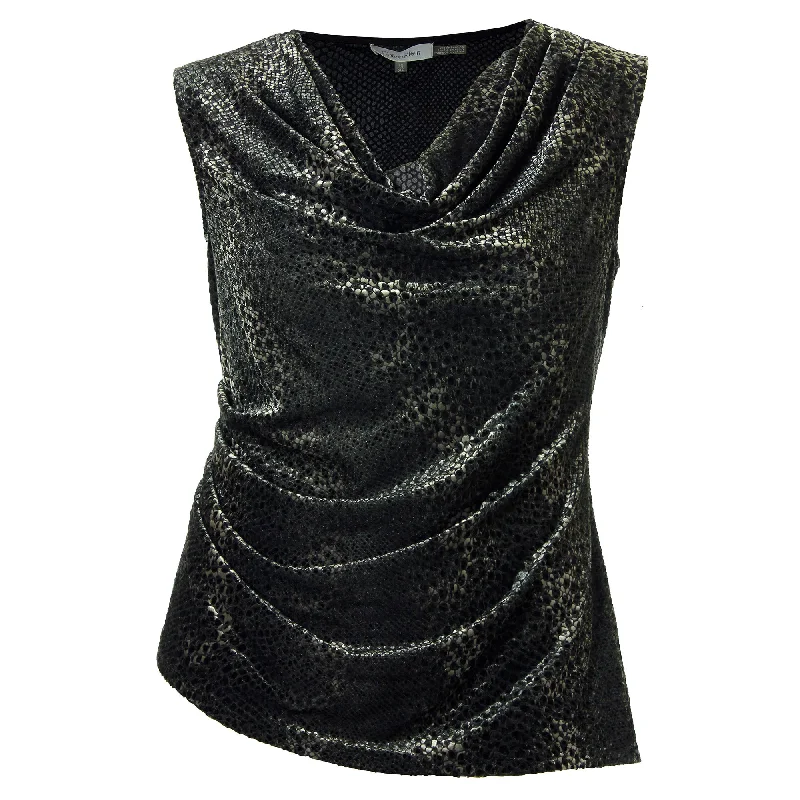 Calvin Klein Multi Color Velvet Burnout Sleeveless Cowl Neck Shirt Sequined Glittery Shiny