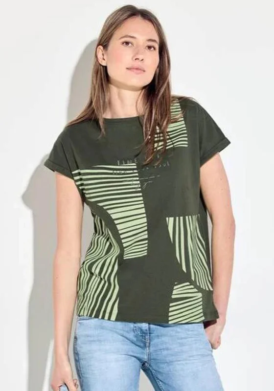 Cecil Stripe Print T-Shirt, Cool Khaki Elasticated Padded Insulated