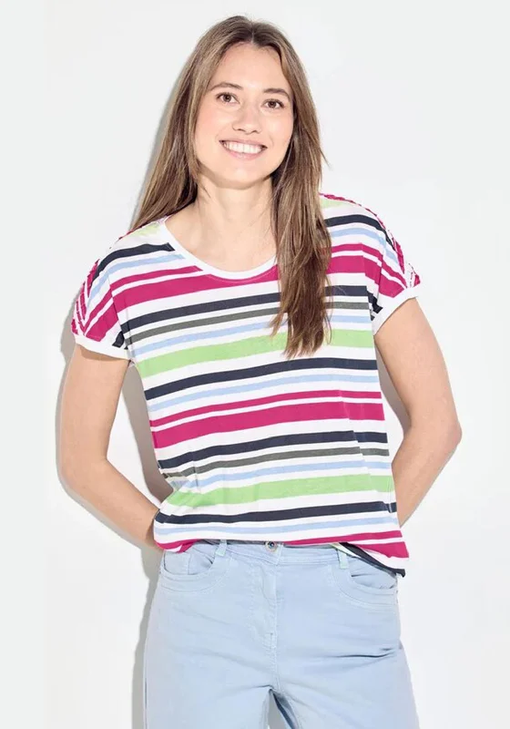 Cecil Cap Sleeve Striped T-Shirt, Vanilla Multi Rayon Velvet Corduroy